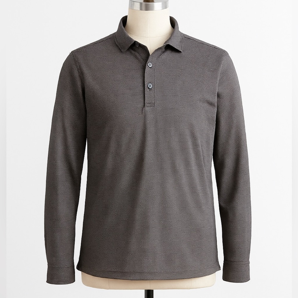 UNTUCKit Damaschino Birdseye Long Sleeve Polo Shirt 2XL Brown Cotton